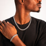 10mm Cuban Chain + Bracelet Set - Silver OLD