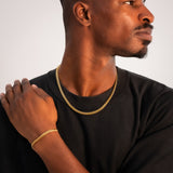 5mm Cuban Chain + Bracelet Set - 14K Gold