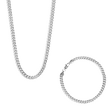 5mm Cuban Chain + Bracelet Set - Silver OLD