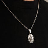 Virgin Mary Pendant & 3mm Cuban Chain - Silver