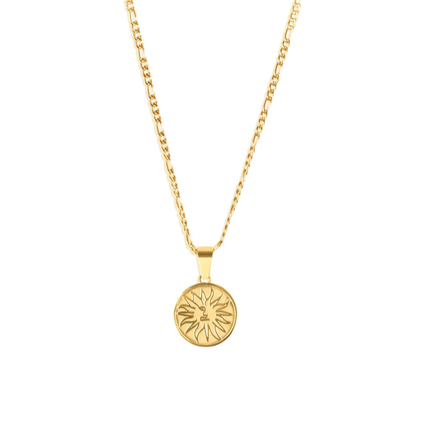 Sun Pendant & 3mm Figaro Chain - 18K Gold