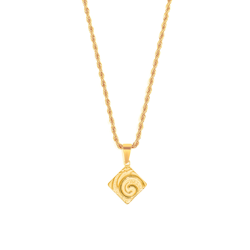 Ammonite Pendant & 3mm Rope Chain - 18K Gold