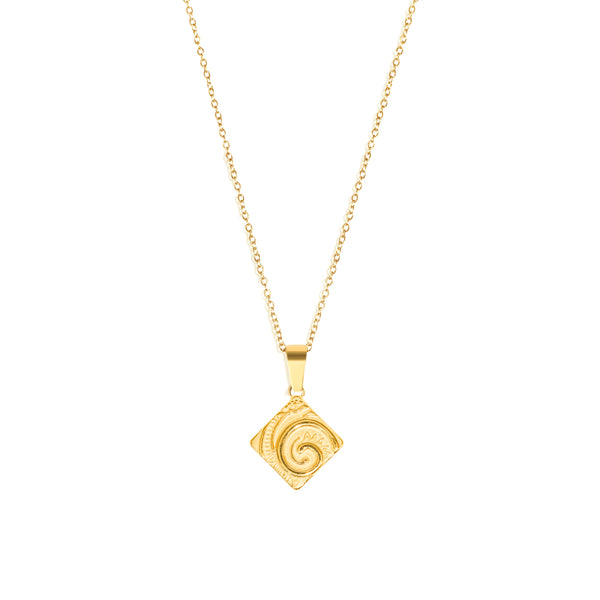 Ammonite Pendant & 2mm Link Chain - 18K Gold