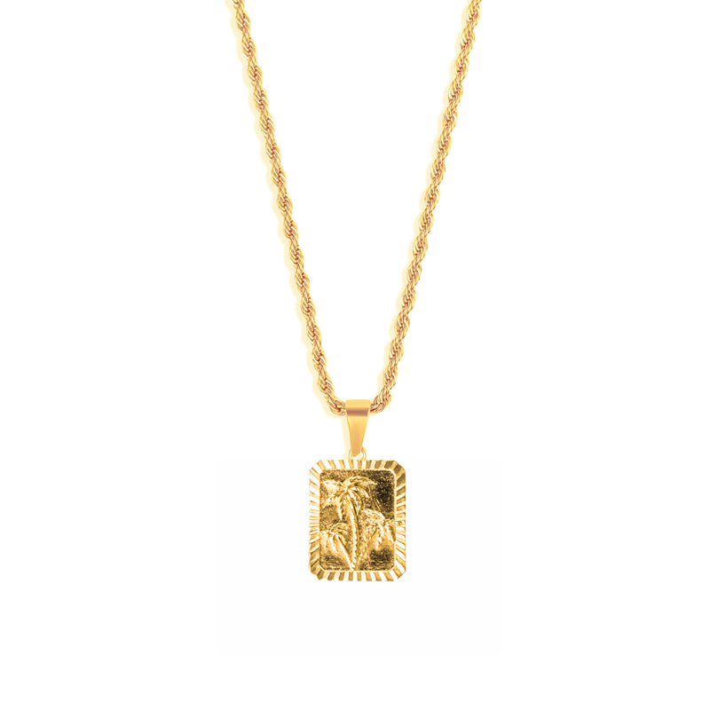 Palm Pendant & 3mm Rope Chain - 18K Gold