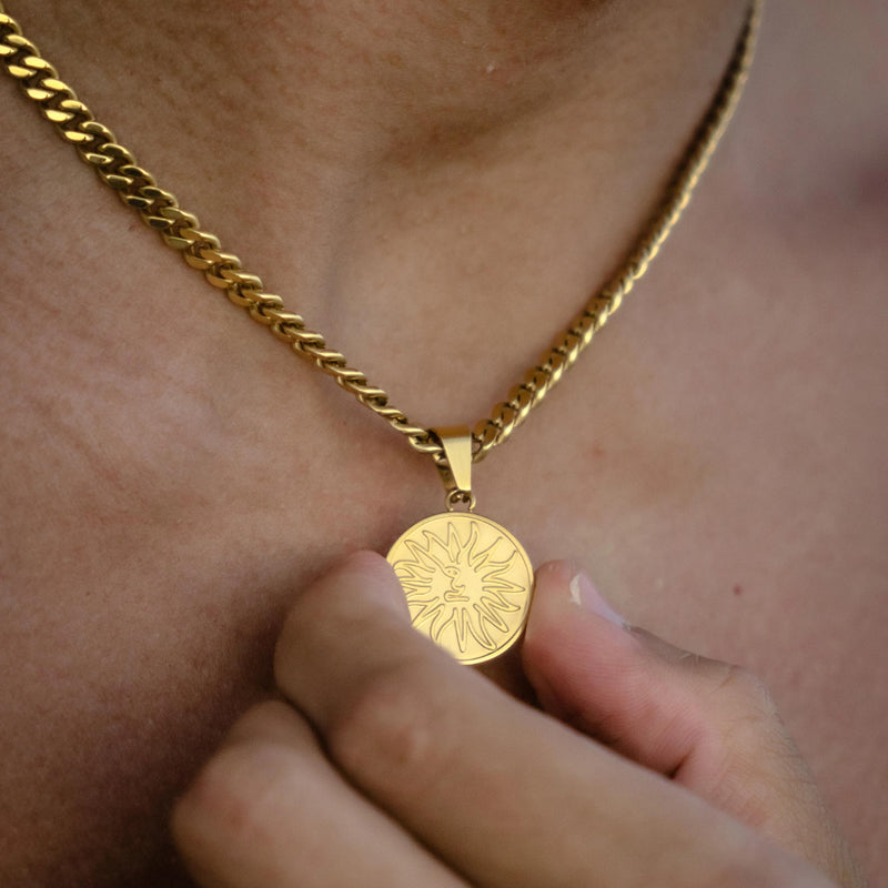 Sun Pendant & 3mm Rope Chain - 18K Gold