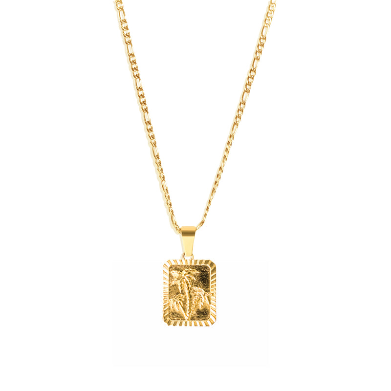 Palm Pendant & 3mm Figaro Chain - 18K Gold