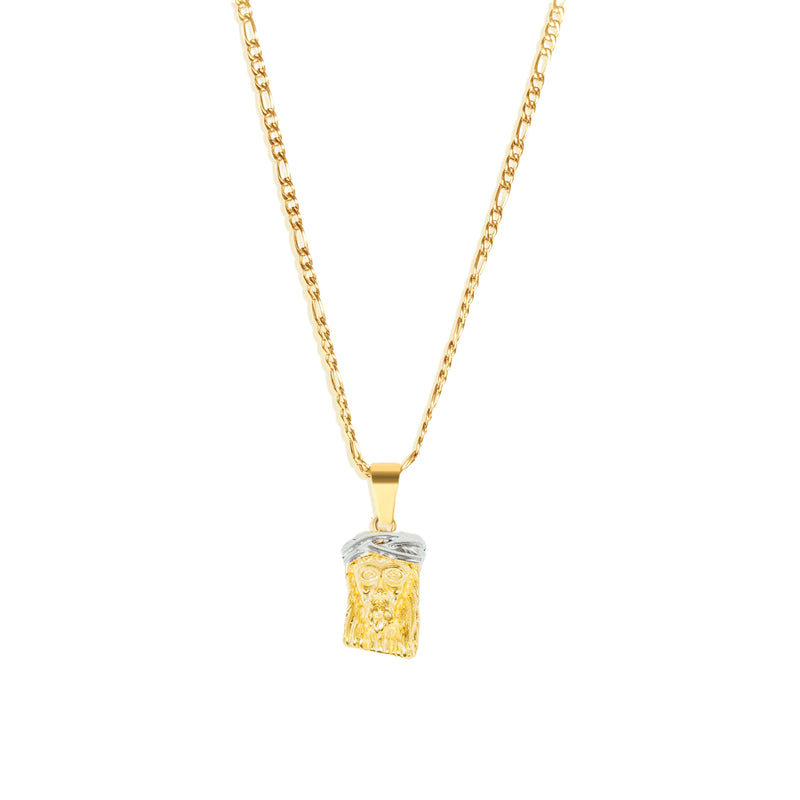 Two-Tone Jesus Pendant & 3mm Figaro Chain - 18K Gold