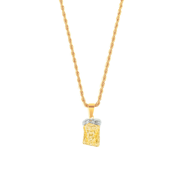 Two-Tone Jesus Pendant & 3mm Rope Chain - 18K Gold