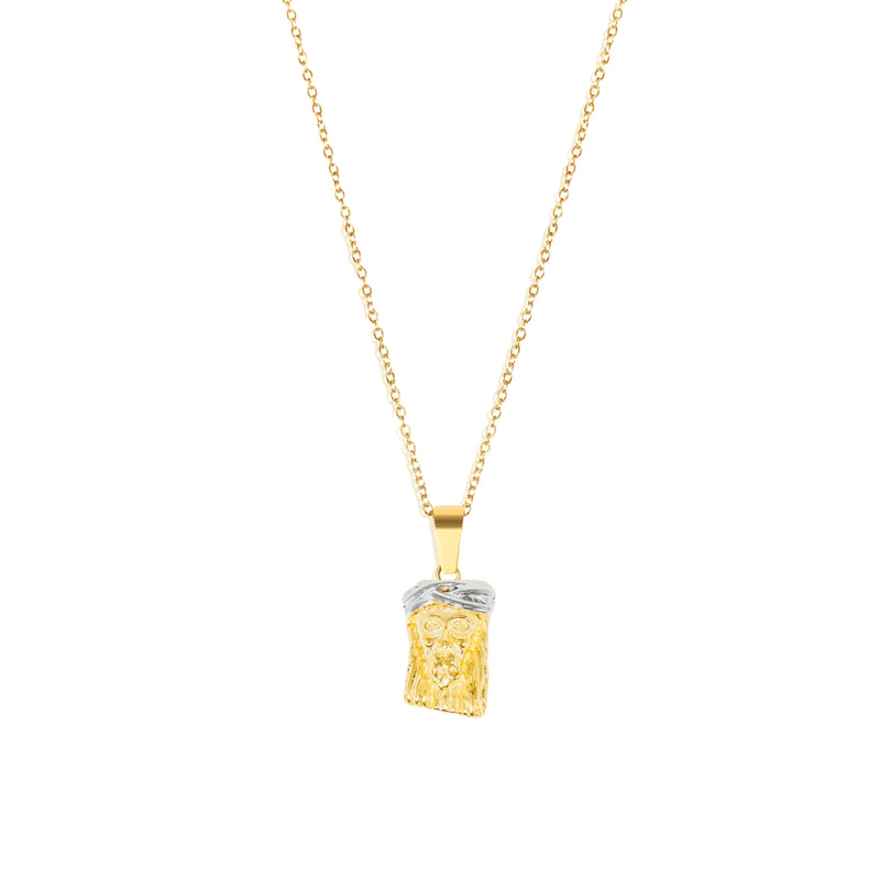 Two-Tone Jesus Pendant & 2mm Link Chain - 18K Gold