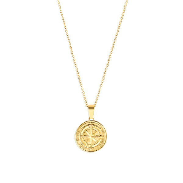 Compass Pendant & 2mm Link Chain - 18K Gold