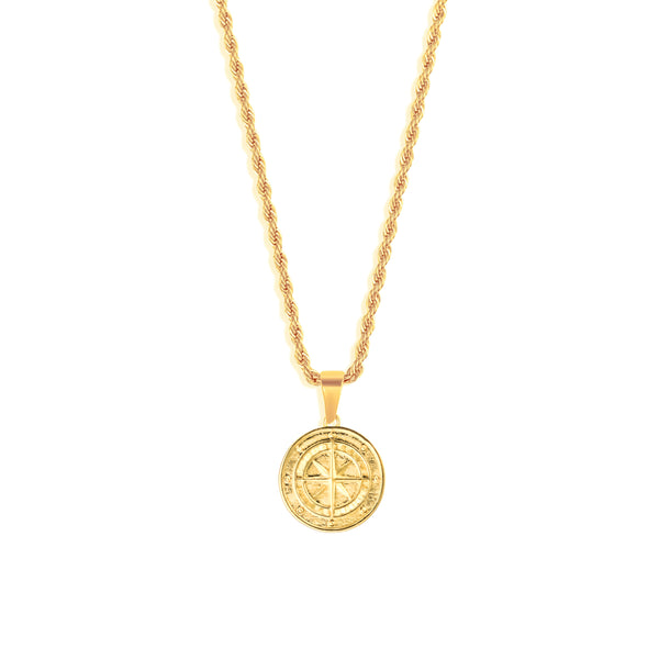 Compass Pendant & 3mm Rope Chain - 18K Gold