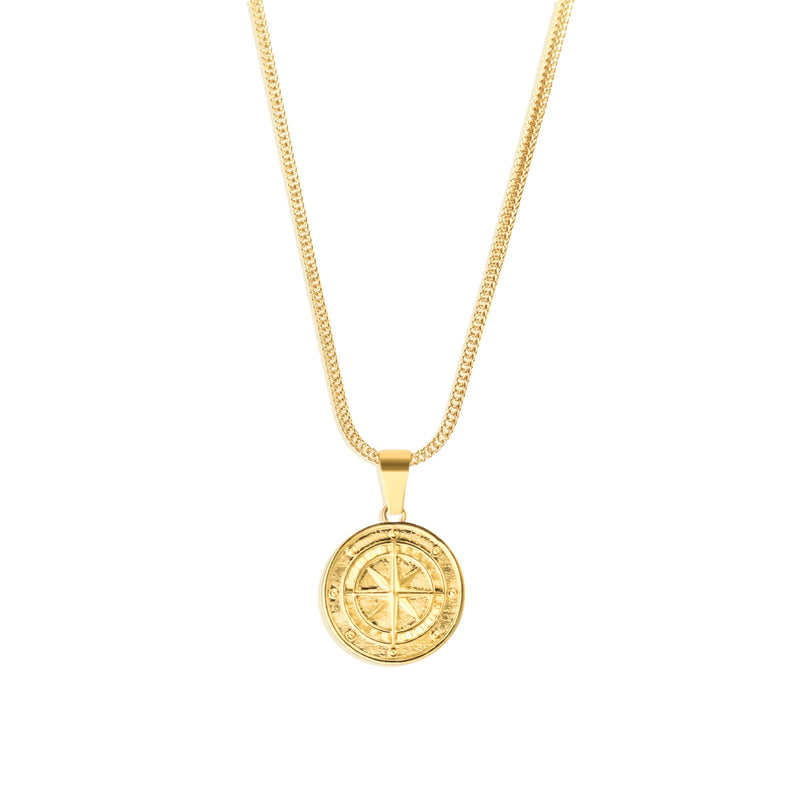 Compass Pendant & Franco Chain - 18K Gold