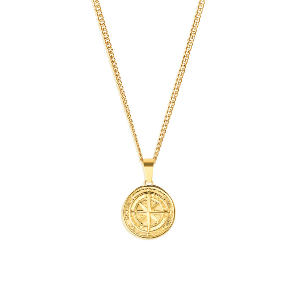 Compass Pendant & 3mm Cuban Chain - 18K Gold