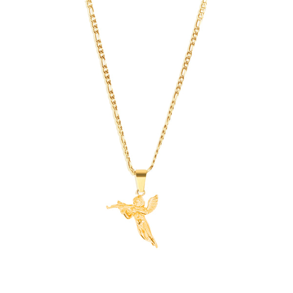 Cupid Pendant & 3mm Figaro Chain - 18K Gold