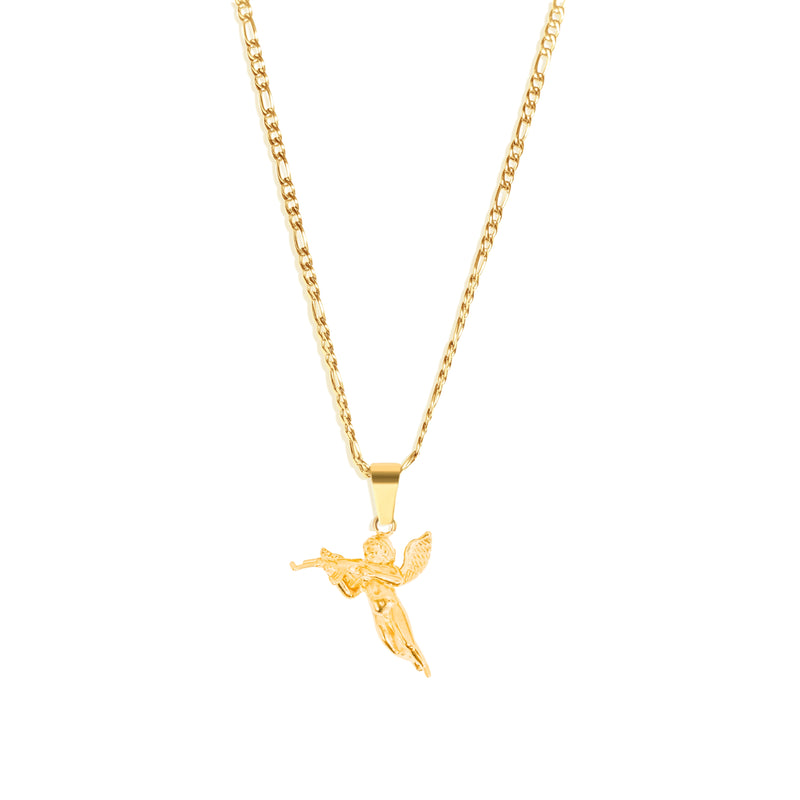 Cupid Pendant & 3mm Figaro Chain - 18K Gold