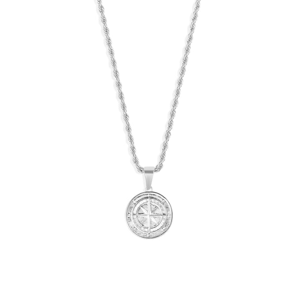 Compass Pendant & 3mm Rope Chain - Silver