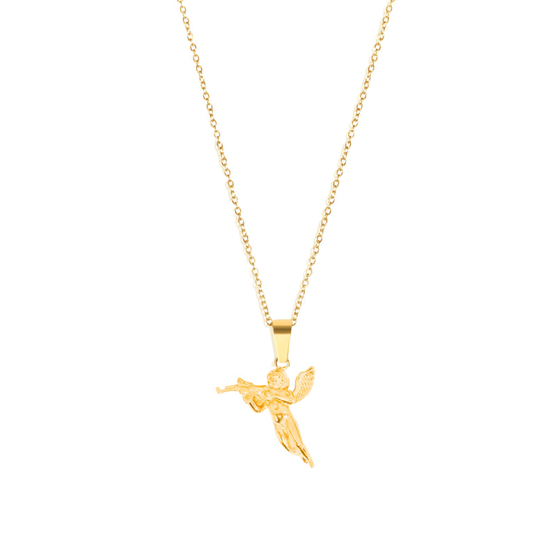 Cupid Pendant & 2mm Link Chain - 18K Gold