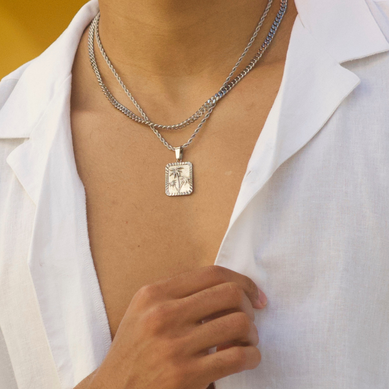 Palm Pendant & 3mm Cuban Chain - Silver