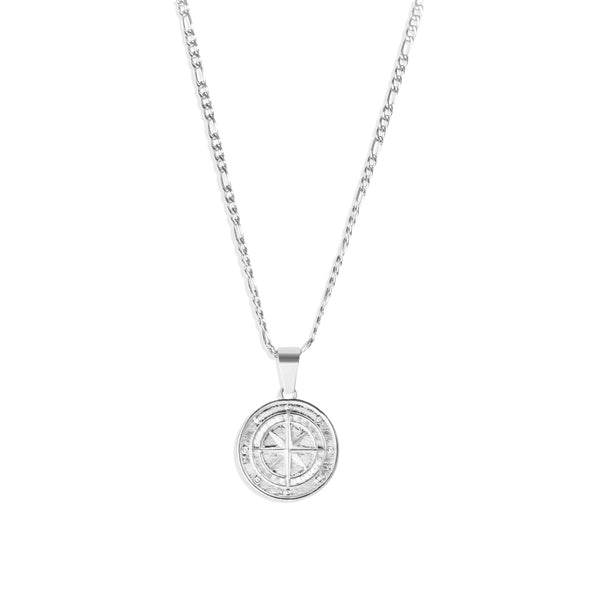 Compass Pendant & 3mm Figaro Chain - Silver