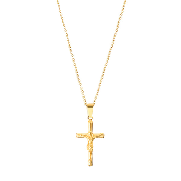 Crucifix Pendant & 2mm Link Chain - 18K Gold