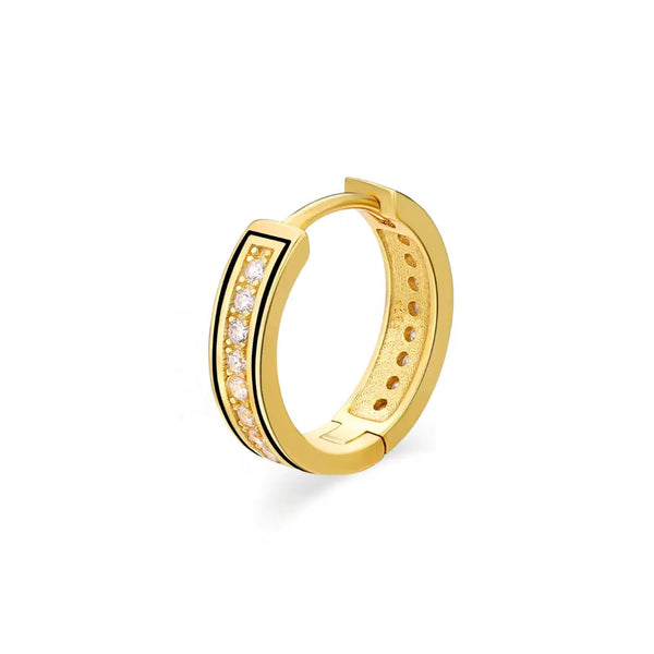 Black Stripe Diamond Huggie Earring – 14K Gold