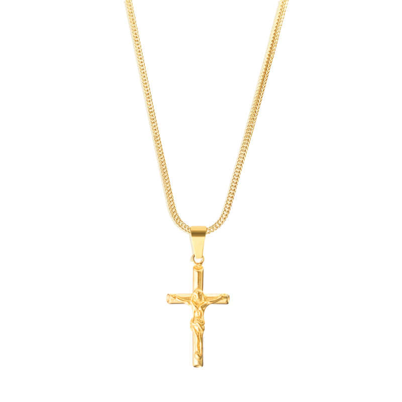 Crucifix Pendant & Franco Chain - 18K Gold