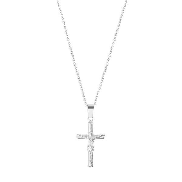 Crucifix Pendant & 2mm Link Chain - Silver