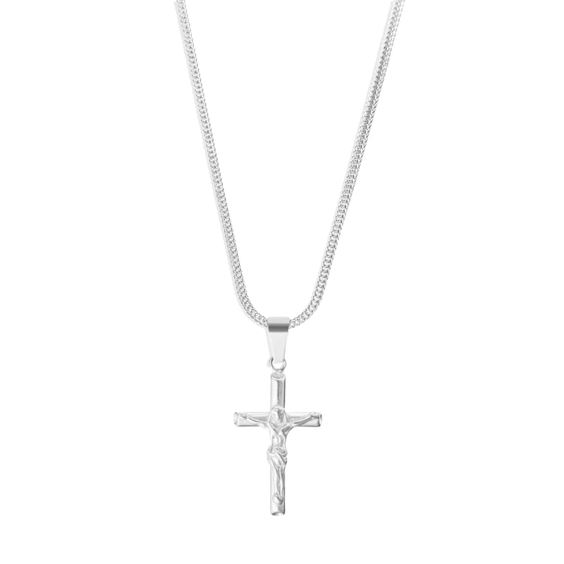 Crucifix Pendant & Franco Chain - Silver