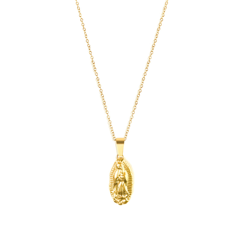 Mary Pendant & 2mm Link Chain - 18K Gold