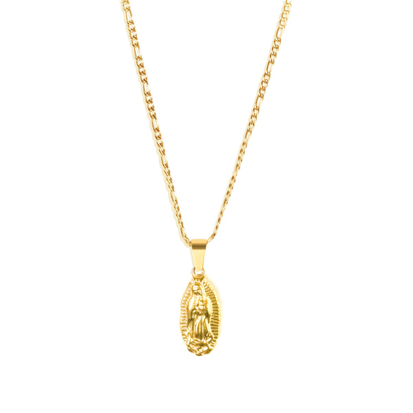 Mary Pendant & 3mm Figaro Chain - 18K Gold