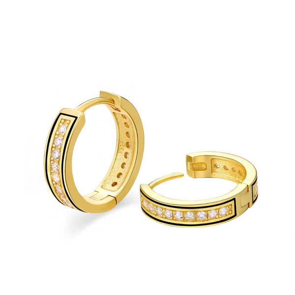 Black Stripe Diamond Huggie Earring – 14K Gold