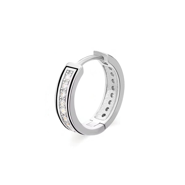 Black Stripe Diamond Huggie Earring – 14K White Gold