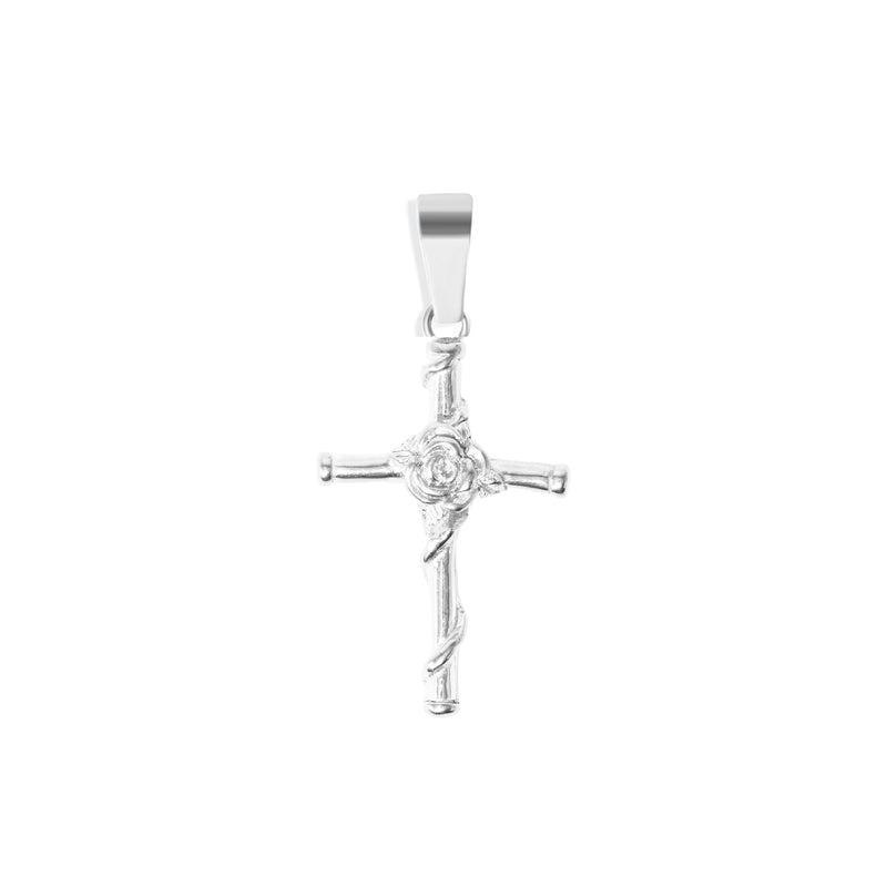 Rose Cross Pendant & 3mm Rope Chain - Silver
