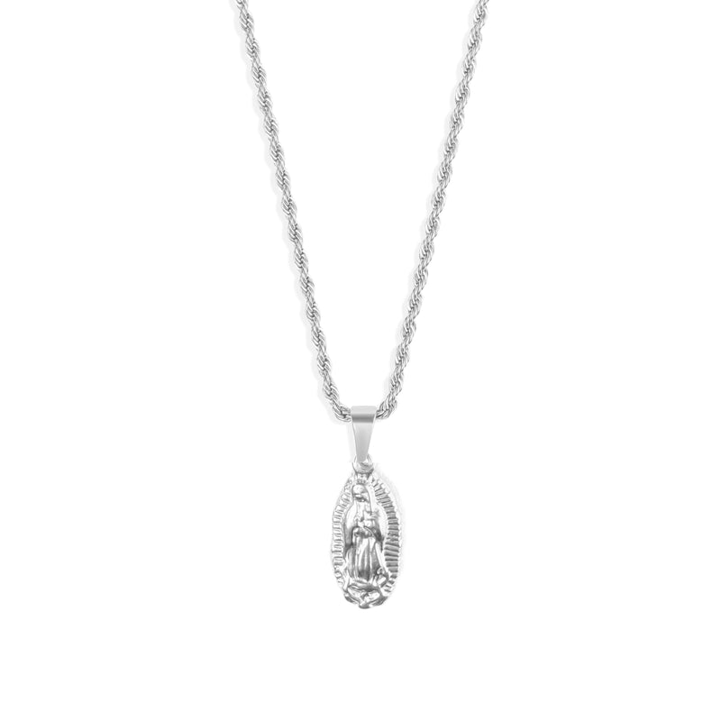 Mary Pendant & 3mm Rope Chain - Silver