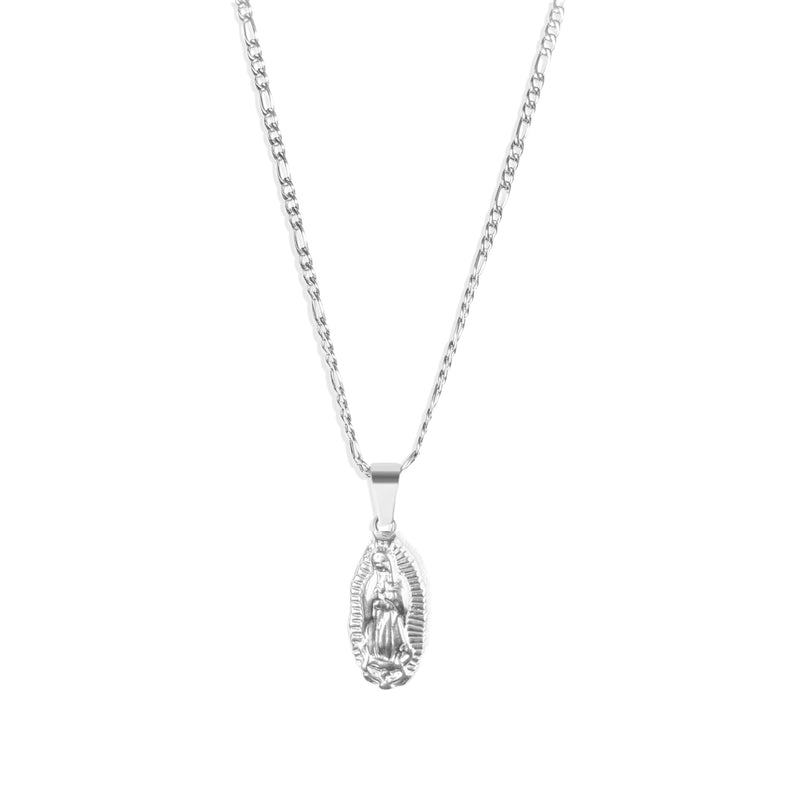 Mary Pendant & 3mm Figaro Chain - Silver