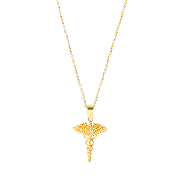 Angel Wing Pendant & 2mm Link Chain - 18K Gold