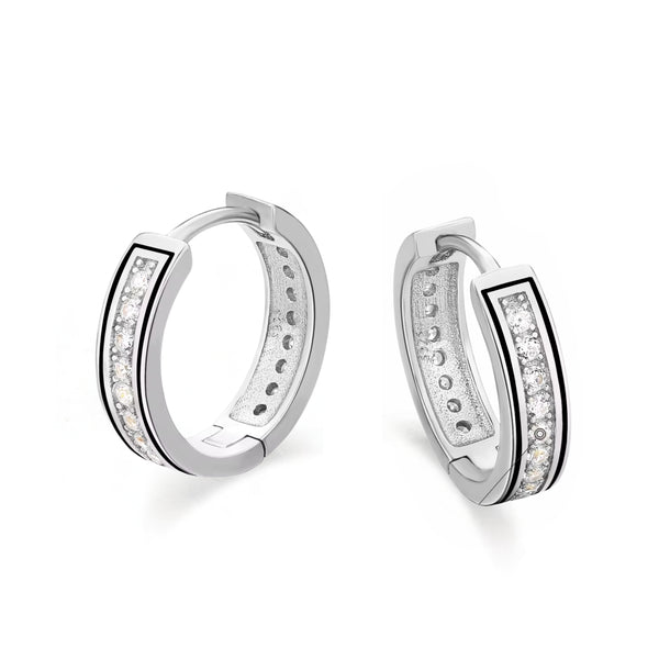 Black Stripe Diamond Huggie Earring – 14K White Gold