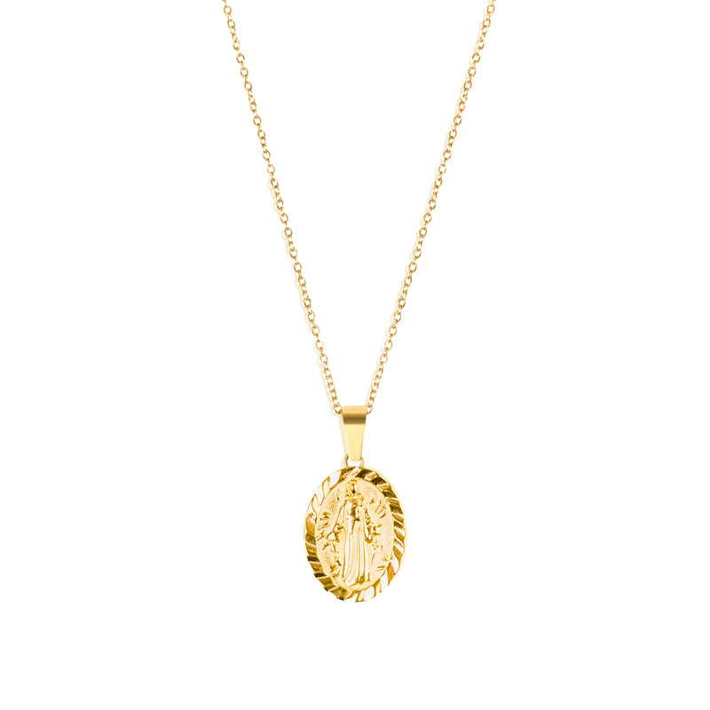 Virgin Mary Pendant & 2mm Link Chain - 18K Gold