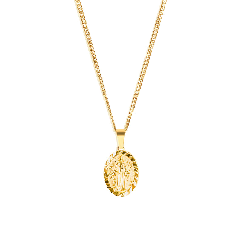 Virgin Mary Pendant & 3mm Cuban Chain - 18K Gold