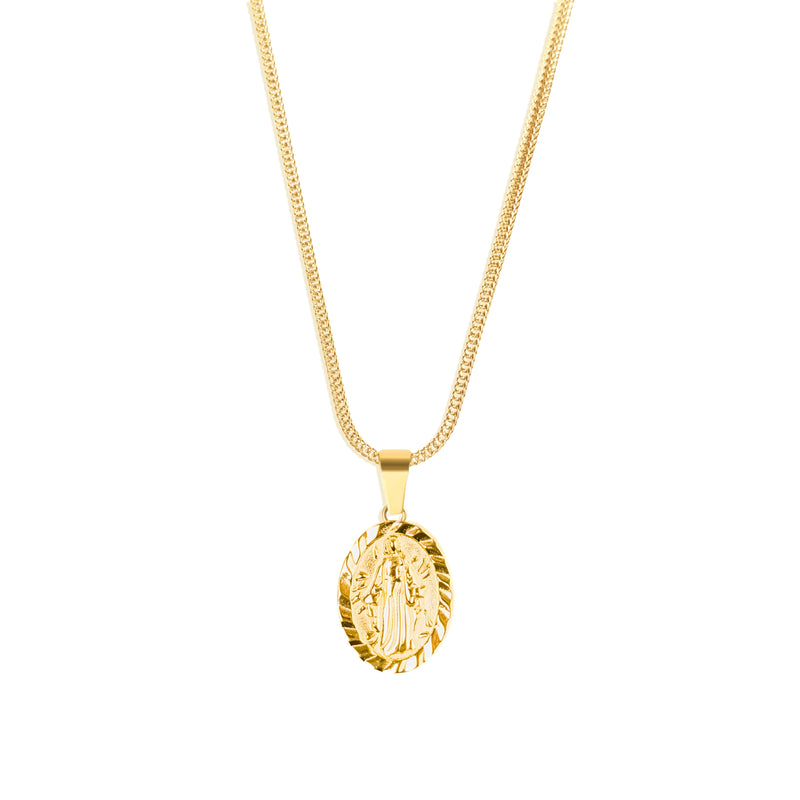 Virgin Mary Pendant & Franco Chain - 18K Gold