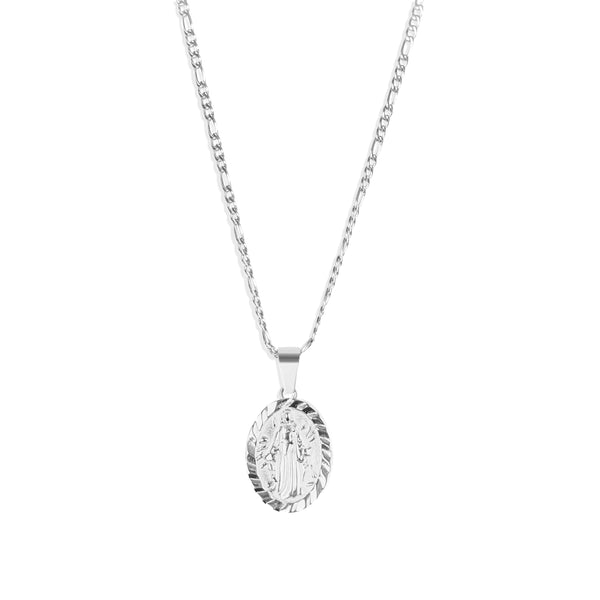 Virgin Mary Pendant & 3mm Figaro Chain - Silver