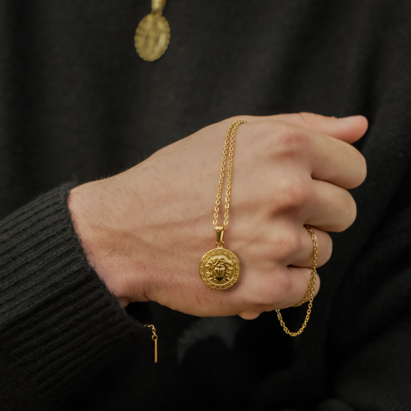 Medusa Pendant & 2mm Link Chain - 18K Gold