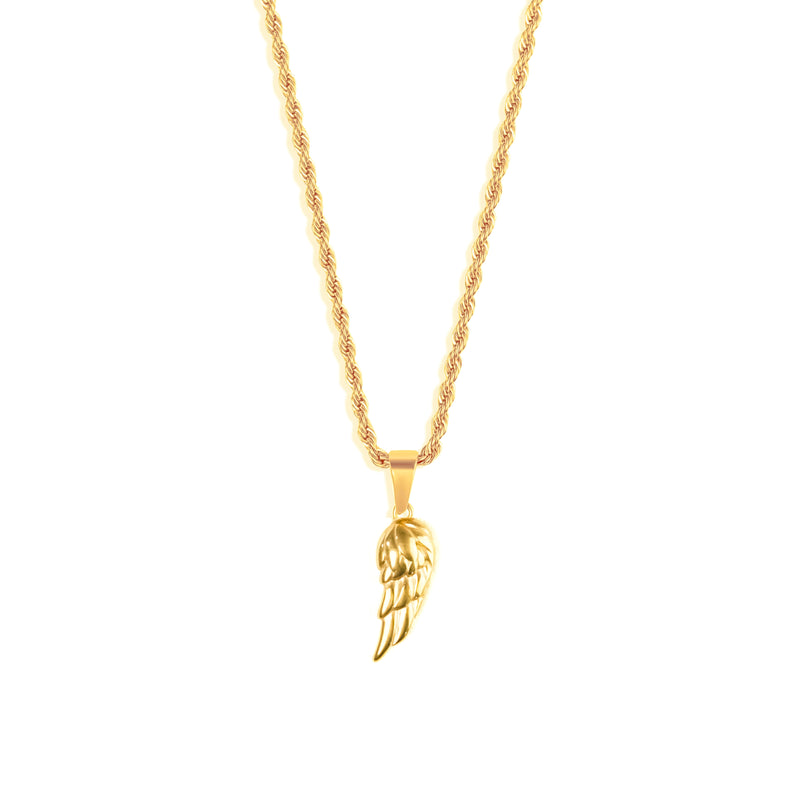 Wing Pendant & 3mm Rope Chain - 18K Gold