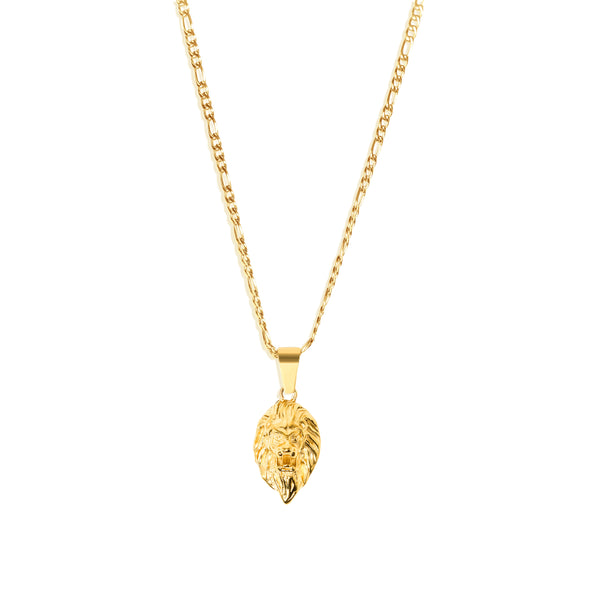 Lion Pendant & 3mm Figaro Chain - 18K Gold