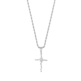 Rose Cross Pendant & 3mm Rope Chain - Silver
