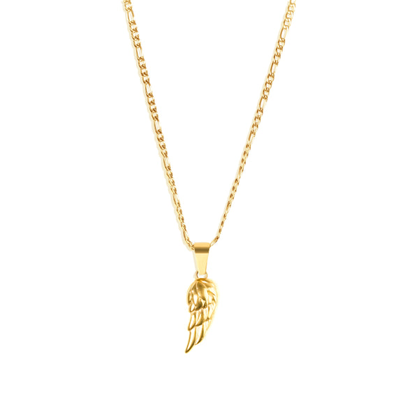 Wing Pendant & 3mm Figaro Chain - 18K Gold