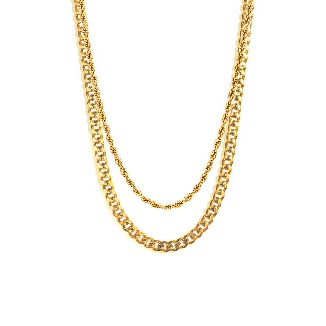 5mm Cuban Chain + 3mm Rope Chain Set - Gold – NORVEI