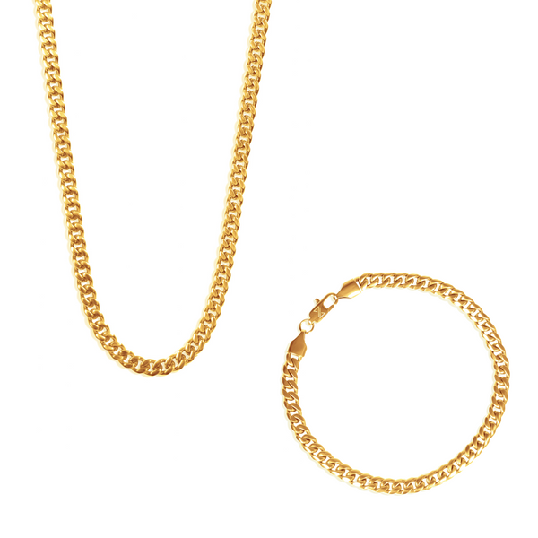 5mm Cuban Chain + Bracelet  Set - 14K Gold