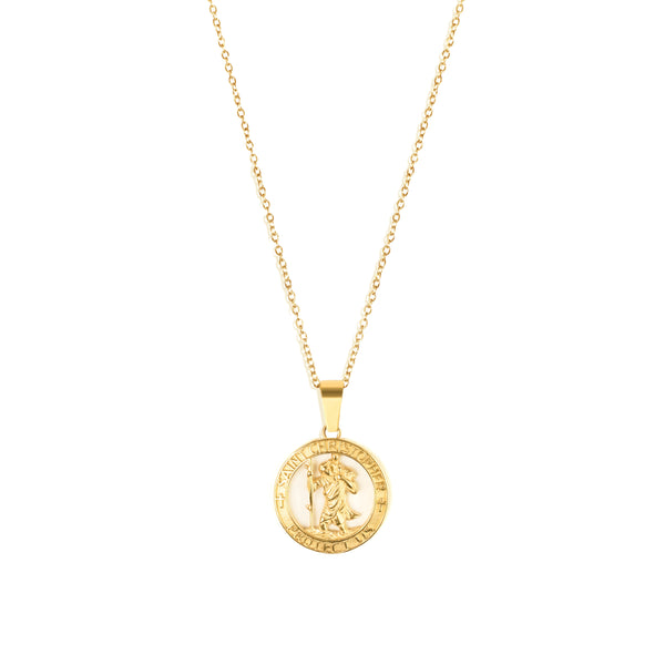 Saint Christopher Pendant & 2mm Link Chain - 18K Gold