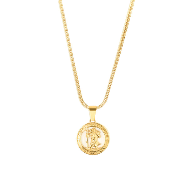 Saint Christopher Pendant & Franco Chain - 18K Gold